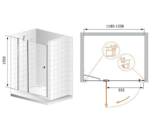 Душевая дверь Cezares ELENA ELENA-W-B-12-120-C-Cr 120х195 стекло прозрачное профиль хром - фото 4