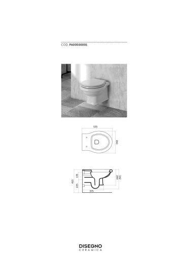 Чаша унитаза подвесная Disegno Ceramica Paolina PA00500001 цвет белый глянцевый без сиденья безободковая - фото 2