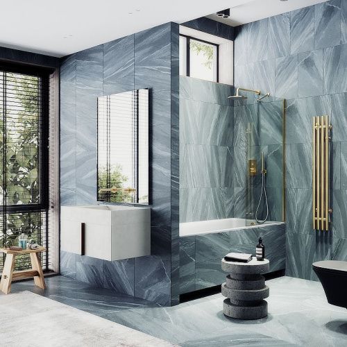 Душевая шторка на ванну Maybah Glass MGV-64-3ш 80х140 стекло прозрачное профиль золото ориентация универсальная - фото 2