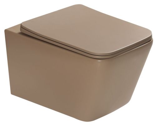 Унитаз подвесной SantiLine SL-5007KH цвет коричневый с сиденьем микролифт безободковый смыв воронка-водоворот - фото 3