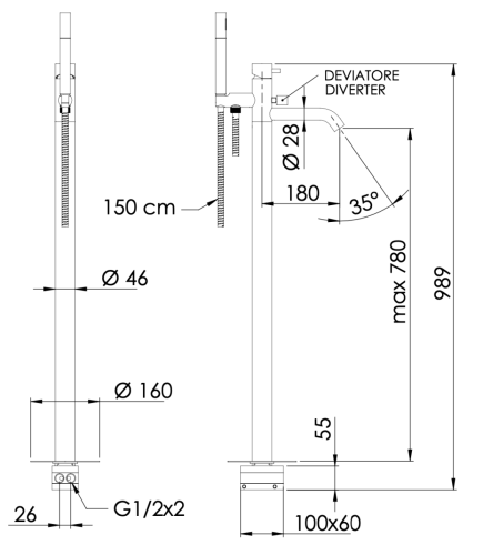 Смеситель для ванны Daniel Tokyo TK67815 напольный черный - фото 2