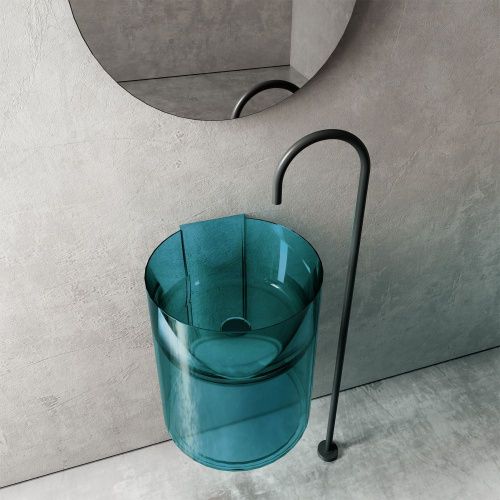 Раковина из полиэфирной смолы Abber KRISTALL AT2704Aquamarin 40х40 подвесная цвет зеленый без отверстий под смеситель - фото 4