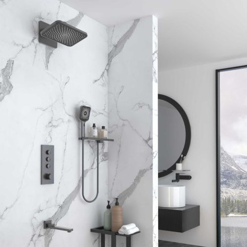 Душевая система Vincea VSFW-433TI4RGM встраиваемая в стену цвет вороненая сталь с термостатом