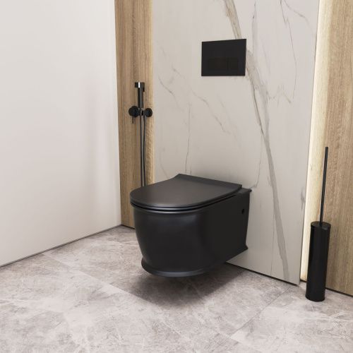 Унитаз подвесной Grossman Retro GR-4482BMS черный с сиденьем микролифт безободковый каскадный смыв - фото 5