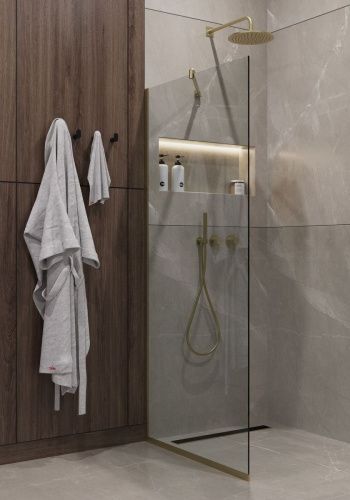 Душевая перегородка Timo T14 120х195 стекло прозрачное профиль золото - фото 3