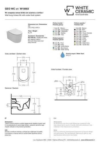 Унитаз подвесной White Ceramic Geo W10903SET01/Geo белый с сиденьем микролифт безободковый - фото 2