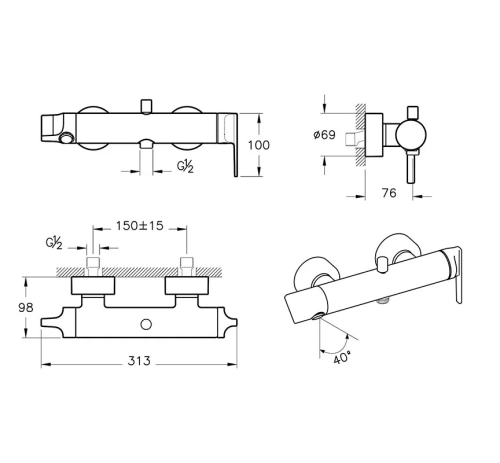Смеситель Vitra Suit A4281826 настенный медь - фото 2