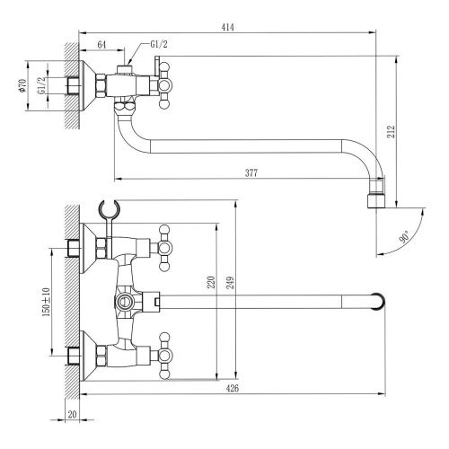 Смеситель для ванны Rossinka G G02-84 настенный хром - фото 2
