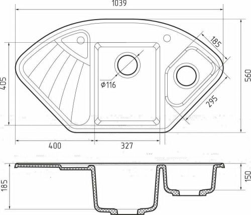 Кухонная мойка Granfest Corner C-1040E кашемир 105х55 цвет бежевый поверхность матовая - фото 3