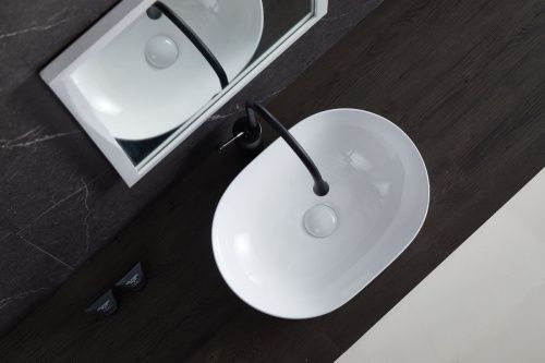 Раковина из сантехнического фарфора Sintesi SIN-LVB-APP-404 50х30 накладная цвет белый без отверстий под смеситель - фото 2