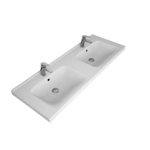 Раковина керамическая Dreja Harmony 641938 130х50 полувстраиваемая цвет белый 2 отверстия под смеситель - фото 5