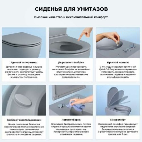 Унитаз подвесной Wellsee Pure BY Wellsee 182605001 серый с сиденьем микролифт безободковый каскадный смыв - фото 5