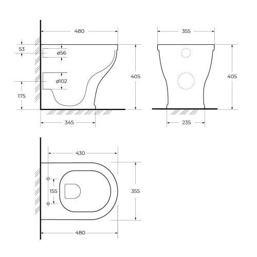 Чаша унитаза приставная Cezares GIUBILEO CZR-265-CBR цвет белый без сиденья безободковая каскадный смыв - фото 4