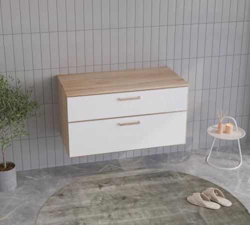 Тумба под раковину Orka Salerno 3008782 100х50 подвесная цвет белый/коричневый - фото 2