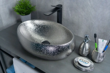 Раковина керамическая Gid Lago 52235 50х30 накладная цвет хром без отверстий под смеситель