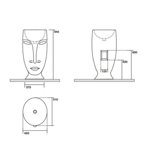 Раковина из сантехнического фарфора Kerasan Artwork 474086 50х50 напольная цвет белый/серебро без отверстий под смеситель - фото 2