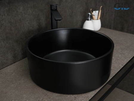 Раковина керамическая Gid Esfera 53368 40х40 накладная цвет черный без отверстий под смеситель