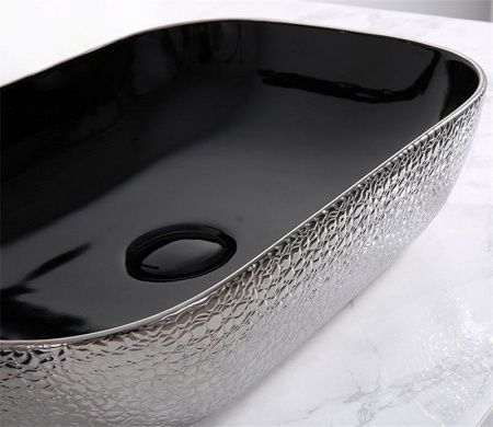 Раковина из сантехнического фаянса CeramaLux D1302H020 50х40 накладная цвет хром без отверстий под смеситель