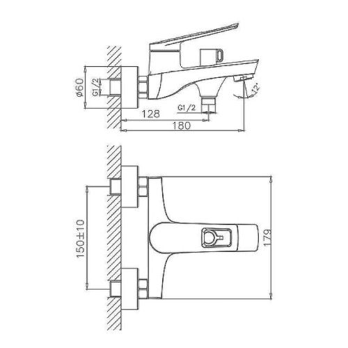 Смеситель для ванны и душа Haiba HB595 HB60595 настенный хром - фото 3