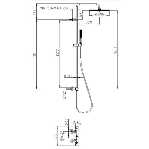 Душевая стойка Bossini Apice L10507.073 настенная цвет черный с термостатом - фото 2