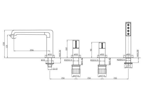 Смеситель BelBagno UNO UNO-BVD4-CRM на борт ванны хром - фото 2