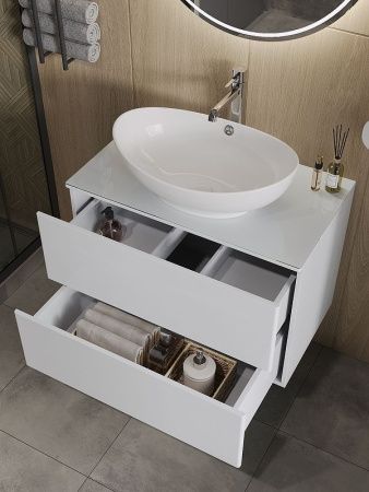 Тумба под раковину Orange Otto Ot-75TuGLASS 80х40 подвесная цвет белый