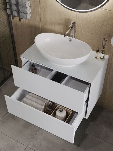 Тумба с раковиной Orange Otto Ot-75TuGLASS+G56 80х40 подвесная цвет белый - фото 3