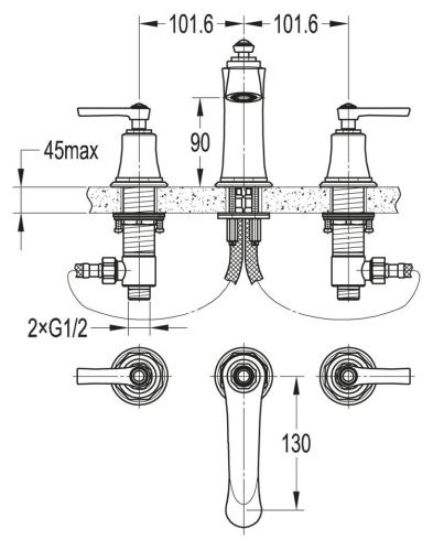 Смеситель для раковины Cezares LIBERTY LIBERTY-F-BLS-01-W0 встраиваемый в стену хром - фото 2