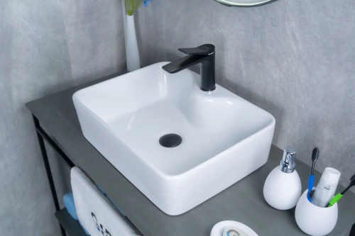 Раковина керамическая Gid Geométrico 51176 50х40 накладная цвет белый 1 отверстие под смеситель - фото 2