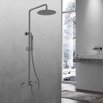 Душевая стойка Vincea Vogue VSFS-1V1TGM настенная цвет вороненая сталь с термостатом