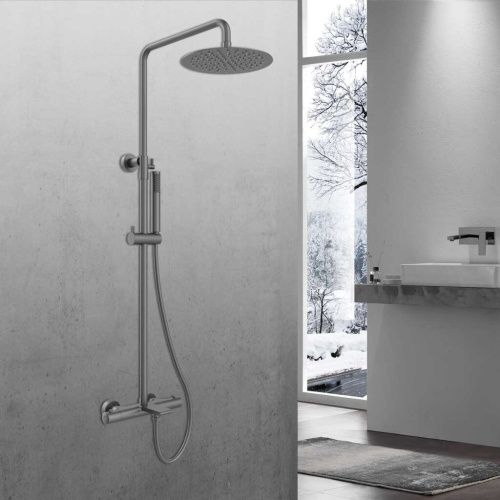 Душевая стойка Vincea Vogue VSFS-1V1TGM настенная цвет вороненая сталь с термостатом