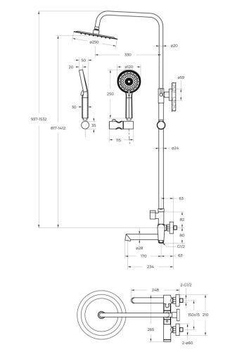 Душевая стойка BelBagno UNIQUE UNIQUE-VSCM-CRM настенная цвет хром - фото 4