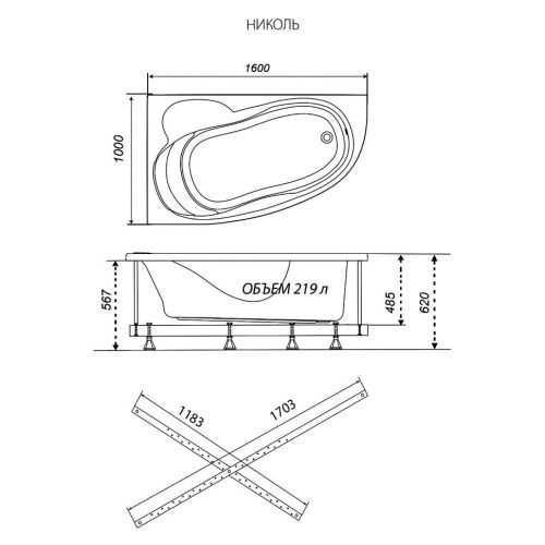 Ванна акриловая Тритон Николь Щ0000048680 160х100 пристенная асимметричная без каркаса - фото 3