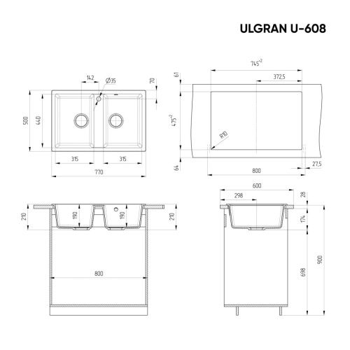 Кухонная мойка Ulgran Classic U-608-345 75х50 цвет коричневый - фото 2