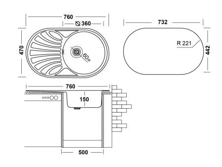 Кухонная мойка Ukinox Фаворит FAD760.470 --T6K 1R 75х45 цвет нержавеющая сталь поверхность матовая
