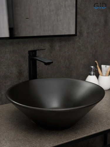 Раковина керамическая Gid Esfera 53383 40х40 накладная цвет черный без отверстий под смеситель - фото 2
