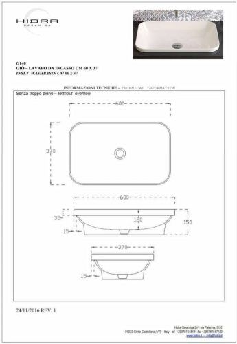 Раковина керамическая Hidra Gio G140/026 60х40 встраиваемая цвет черный без отверстий под смеситель - фото 2