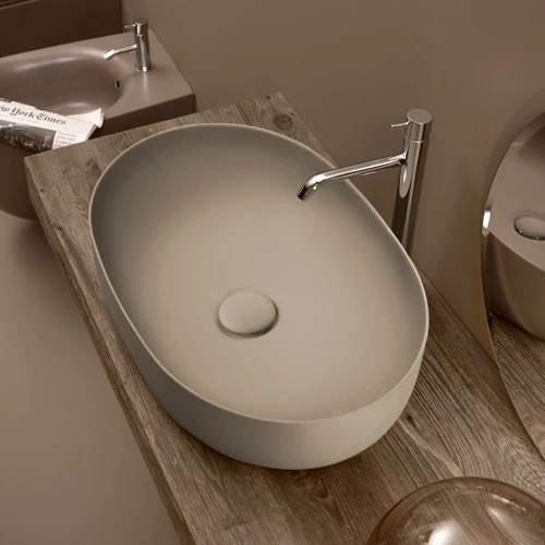 Раковина из сантехнического фарфора Kerasan Nolita 534381 60х40 накладная цвет коричневый без отверстий под смеситель - фото 3