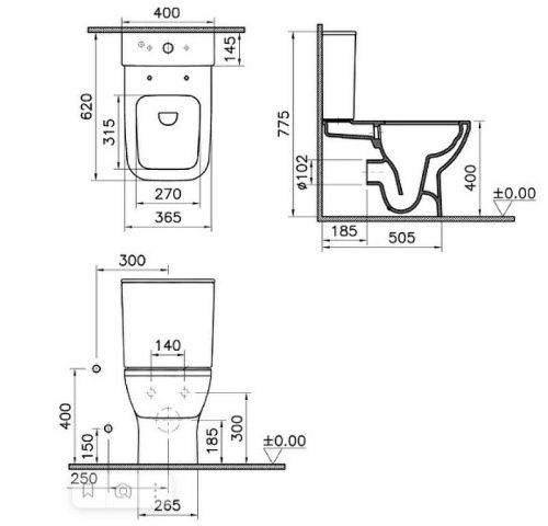 Унитаз напольный с бачком Vitra Integra Square 9833B003-7204 белый с сиденьем микролифт безободковый - фото 3