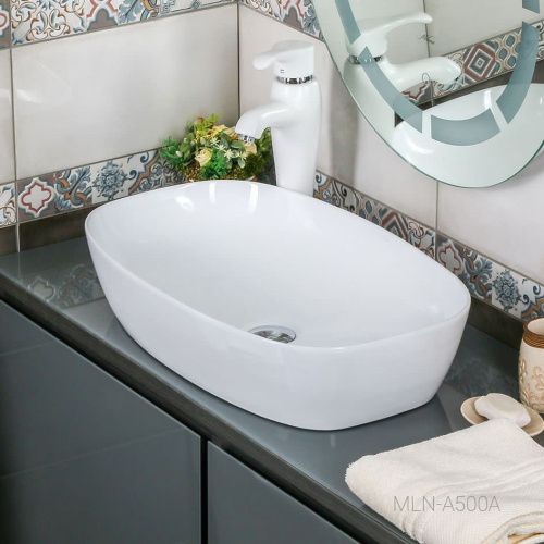 Раковина из сантехнического фарфора Melana A500A-805 60х40 накладная цвет белый без отверстий под смеситель - фото 3