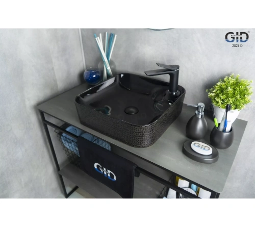 Раковина керамическая Gid 53312 43х43 накладная цвет черный без отверстий под смеситель - фото 2