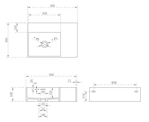 Раковина из искусственного камня Abber STEIN AS2644 L 60х40 подвесная цвет белый без отверстий под смеситель - фото 4