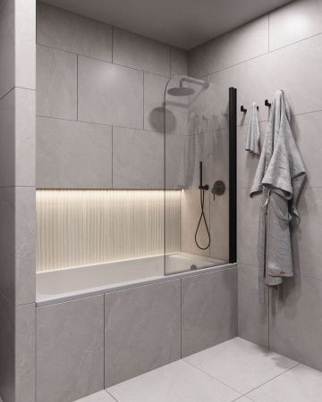 Душевая шторка на ванну Timo T27 70х140 стекло прозрачное профиль черный ориентация универсальная