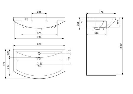Раковина из сантехнического фарфора Santek Балтика WH501524 80х50 накладная цвет белый