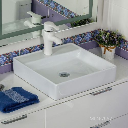 Раковина из сантехнического фарфора Melana 7657-805 40х50 накладная цвет белый 1 отверстие под смеситель - фото 3