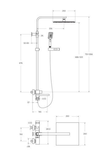 Душевая стойка BelBagno LUCE LUC-VSCM-ORO настенная цвет золото - фото 2