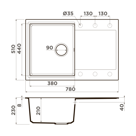 Кухонная мойка Omoikiri Daisen 78T 4997215 80х50 цвет коричневый