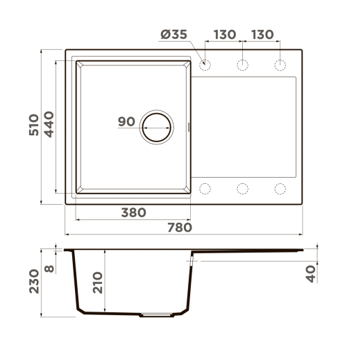 Кухонная мойка Omoikiri Daisen 78T 4997215 80х50 цвет коричневый - фото 2