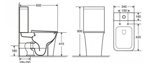 Унитаз напольный с бачком CeramaLux 1222A белый с сиденьем микролифт безободковый каскадный смыв - фото 3