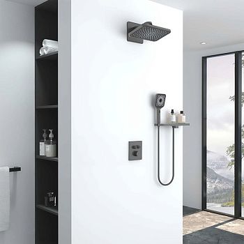 Душевая система Vincea Inspire VSFW-3I21MT4RGM встраиваемая в стену цвет вороненая сталь с термостатом